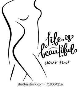 Silhouette Of A Beautiful Female Body Vector. Delicate Lines And Sexy With Beauty