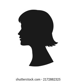 Silhouette of a beautiful female face in profile on an isolated background .Woman in profile with a short haircut.Default avatar profile.EPS10.