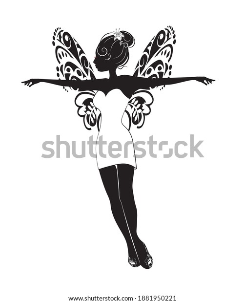 Silhouette Beautiful Flying Fairy Girl White Stock Vector (Royalty Free ...