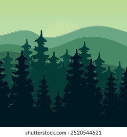 Silhouette of beautiful forest landscape, Beautiful mountain and forest vector background image