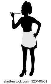 Silhouette of beautiful girl cooking 
