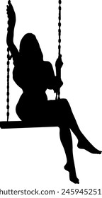Silhouette a beautiful  girl swinging