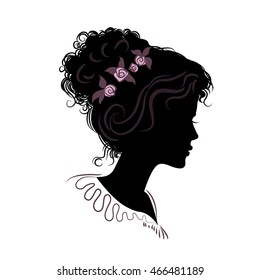 silhouette of a beautiful girl with vintage hairstyle. vector illustration. detailed drawing. part of collection. good for your design