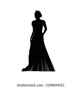 Silhouette of a beautiful girl wearing a dress and crown on her head like a queen