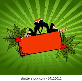 Silhouette of beautiful girls is in socks and cap of Santa Claus. Vector