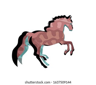 Silhouette of a beautiful horse with a developing mane. Abstract shapes and patterns on the horse silhouette.