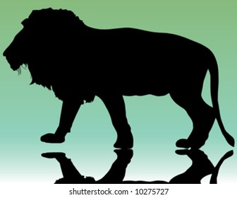silhouette of beautiful lion on green background