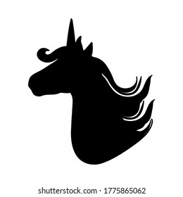 Silhouette of a beautiful magical unicorn. Black color vector illustration.