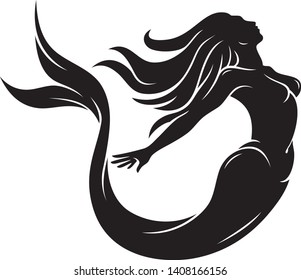 Silhouette of Beautiful Mermaid Vector Design