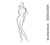 Silhouette of beautiful nude woman vector illustration. Fashion girl with long hair isolated. Beauty logo.