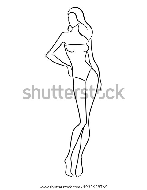 Silhouette Of A Beautiful Nude Woman Vector Illustration Female Body Line Art Fashion Model