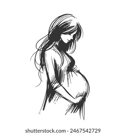 Silhouette of a beautiful pregnant woman. flat vector illustration on white background