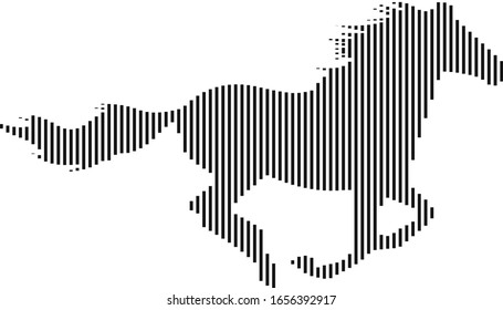 Silhouette of beautiful running horse in line art Vector with white background.

