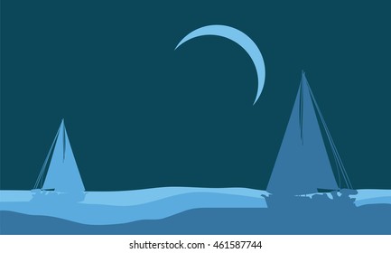 Silhouette of beautiful ship scenery vector illustration