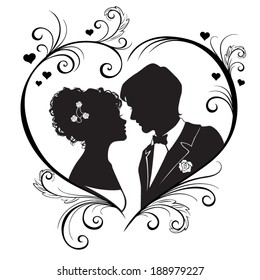 The silhouette of a beautiful wedding couples isolated on white background. Vector Illustration 