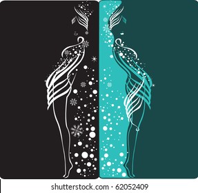 Silhouette of beautiful Winter Lady