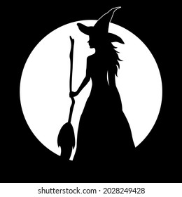 Silhouette of beautiful witch. Halloween sticker.