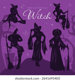 Silhouette of Beautiful Witches for Halloween party