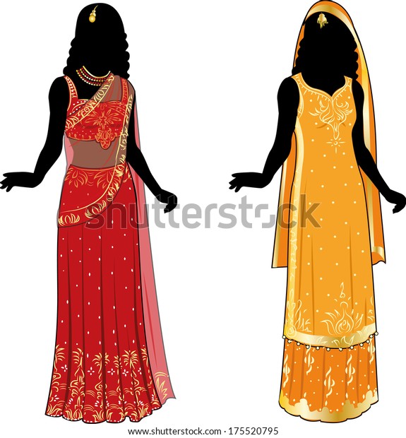 Silhouette Beautiful Woman Authentic Traditional Sari Stock Vector ...