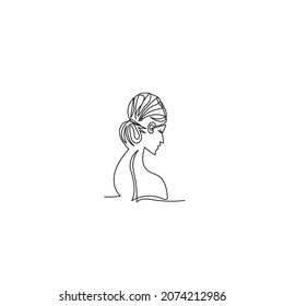 silhouette of beautiful woman in black bun illustration icon vector continuous line