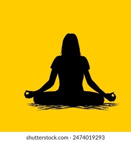 silhouette of beautiful woman calming down with lotus yoga movement vector illustration