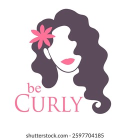 Silhouette of a beautiful woman with curly hair, vector illustration. Template for beauty curly logo design.