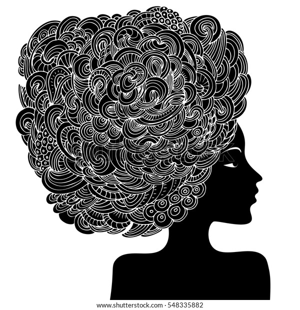 Silhouette Beautiful Woman Curly Hair Monochrome Stock Vector (Royalty ...