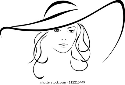 Silhouette Of Beautiful Woman In A Elegant Hat. Vector