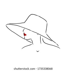 Silhouette of beautiful woman in a elegant hat. Vector. beautiful girl in a hat, vector sketch illustration