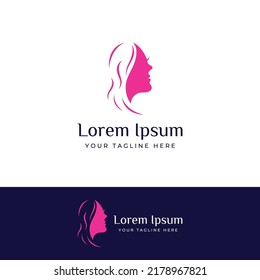 Silhouette beautiful woman face with leaves, logo for women's salon and skincare.