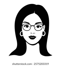 Silhouette of a beautiful woman with glasses. Female icon. Beauty logo design. Vector illustration.