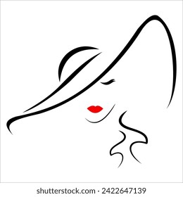 The silhouette of a beautiful woman in a hat. Vector illustration.