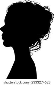 silhouette of a beautiful woman with long hair. Stylish hairstyle. Portrait profile. Universal isolated avatar