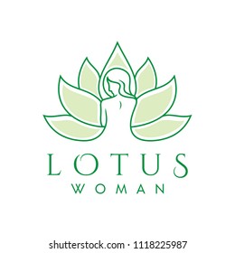 Silhouette Beautiful Woman Lotus Leaf Flower Line Art for Spa Cosmetic Beauty Body Skin Care logo design 