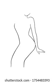 Silhouette of beautiful woman in outline style. Vector.