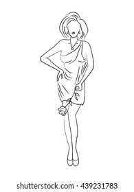 Silhouette of beautiful woman. Vector sketch. Hand drawn illustration