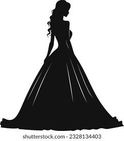 silhouette of a beautiful woman in wedding dress on isolated background