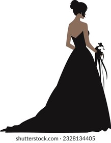 silhouette of a beautiful woman in wedding dress on isolated background