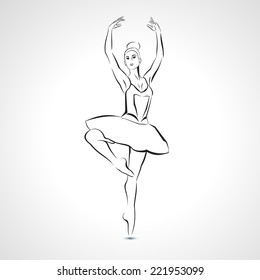 Silhouette beautiful young ballerina in ballet pose - vector illustration