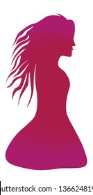 Silhouette of beautiful young girl with free hairs posing