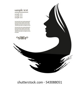 Silhouette of a beautiful young woman with long curly hair. Black silhouette on a white background. Vector illustration.