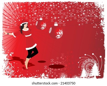 silhouette of beautifull girl in santa dress, wallpaper