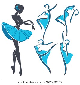 silhouette of beauty ballet dancer, vector collection