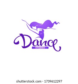 silhouette of beauty  dancer, vector logo template with lettering composition