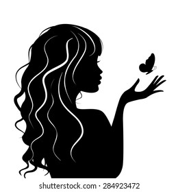 Silhouette Beauty Girl With Butterfly