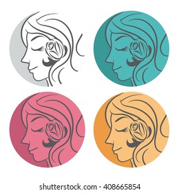 Silhouette beauty woman with hair with flower and leaves. Vector illustration