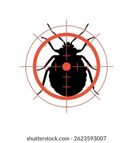 Ácaro de la cama de silueta bajo fuego. Detengan las chinches. Señal de la parada de los insectos. chinche de cama en el círculo prohibido rojo, Vector