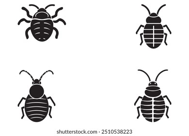A silhouette of a bedbug as a black logo icon against a white background.