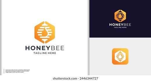 silhouette Bee hive logo flat vector design with hexagon unique concept honeycomb.