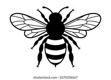 Silueta de la abeja mostrando sus alas, rayas y estructura corporal